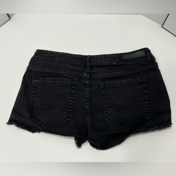 Black Denim Shorts Studded Detail Cutoff Raw Hem Summer Glam Rhinestone Beaded - Picture 3 of 17